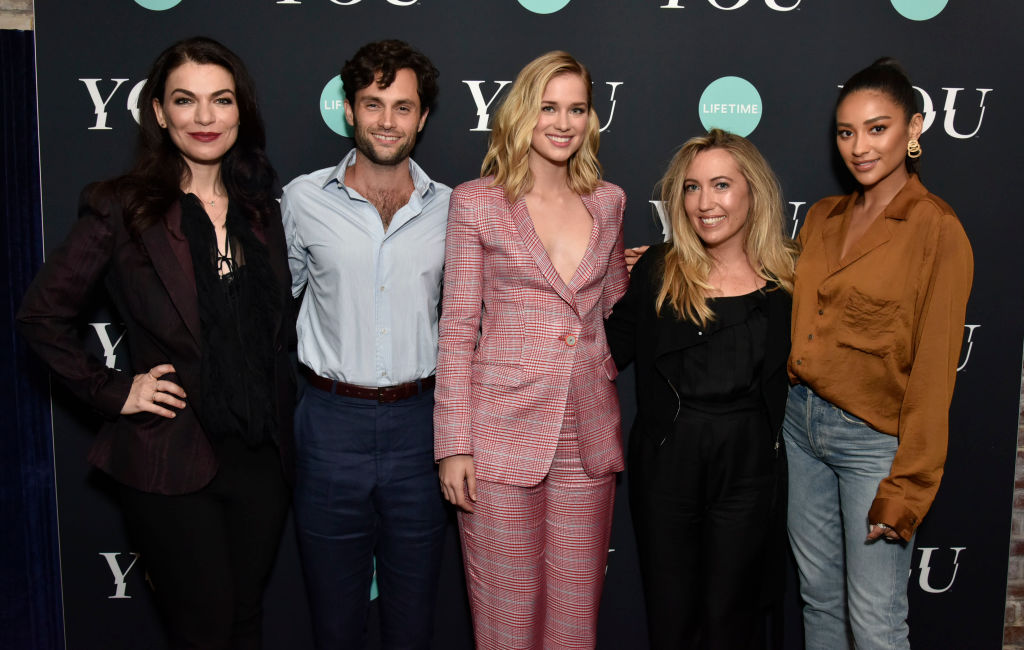 Sera Gamble, Penn Badgley, Elizabeth Lail, Caroline Kepnes, and Shay Mitchell