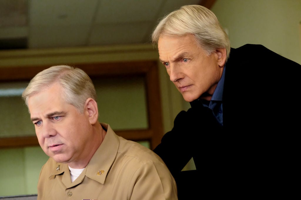 JAG's Patrick Labyorteaux and  NCIS star Mark Harmon | Eddy Chen/CBS via Getty Images