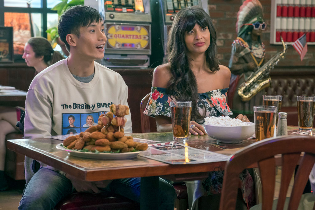 Manny Jacinto and Jameela Jamil in The Good Place