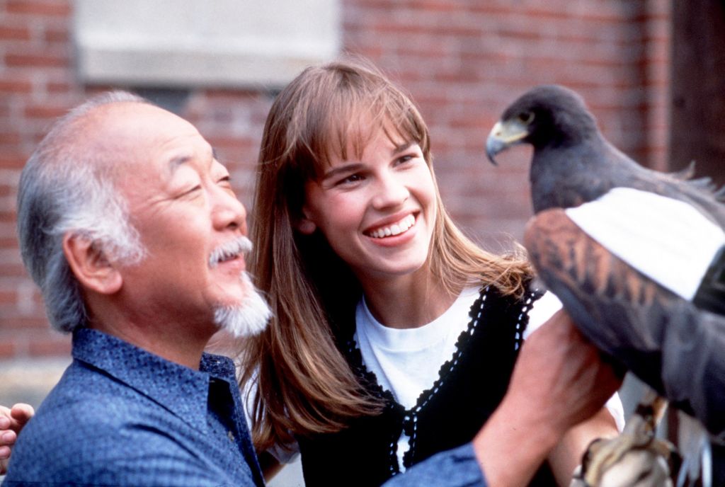Pat Morita and Hilary Swank in The Next Karate Kid