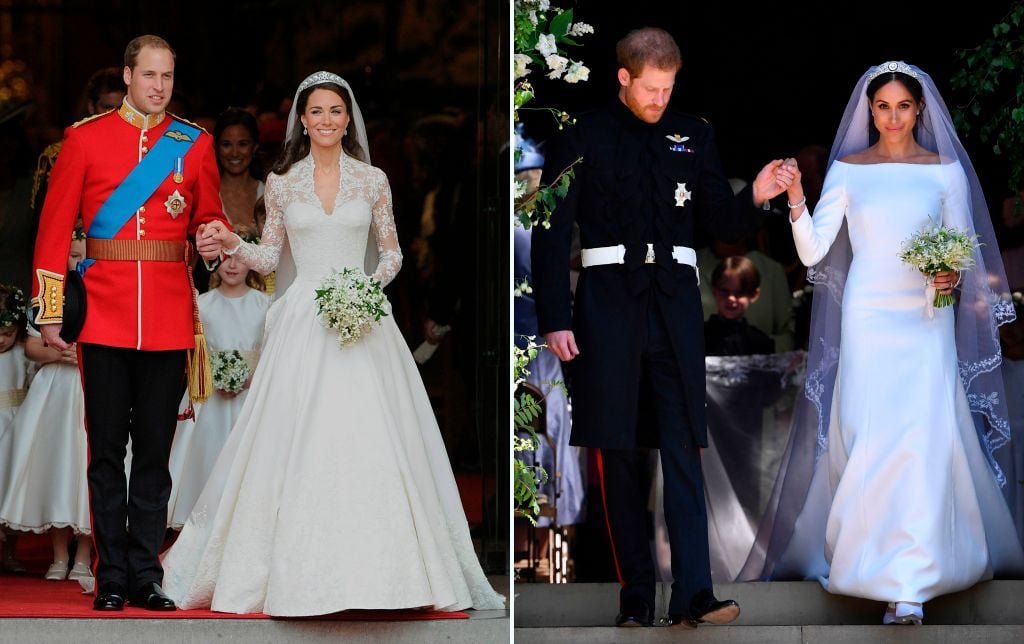 (L): Prince William and Kate Middleton's wedding, (R): Prince Harry and Meghan Markle's wedding