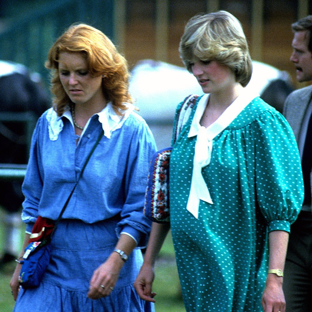 Sarah Ferguson and Princess Diana talking at royal event