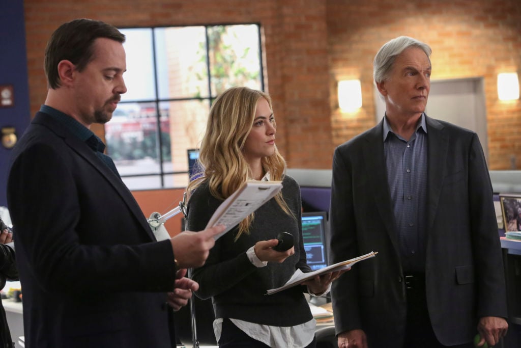 Sean Murray, Emily Wickersham, and Mark Harmon | Patrick McElhenney/CBS via Getty Images