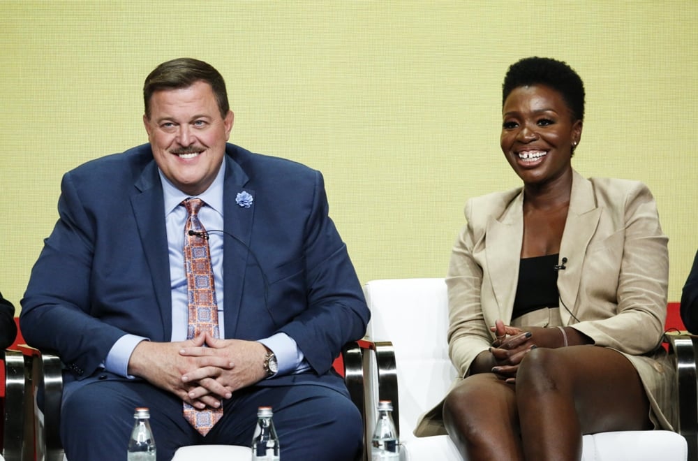 Folake Olowofoyuke and Billy Gardell