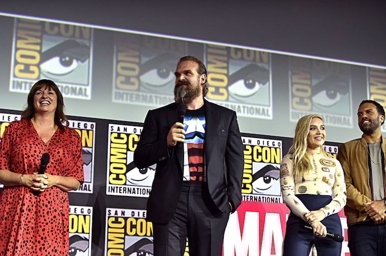 ate Shortland, David Harbour, Florence Pugh and O-T Fagbenle onstage at San Diego Comic-Con