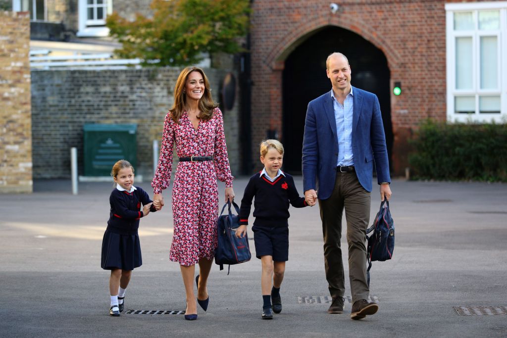 Kate Middleton and Prince William take George and Charlotte to school