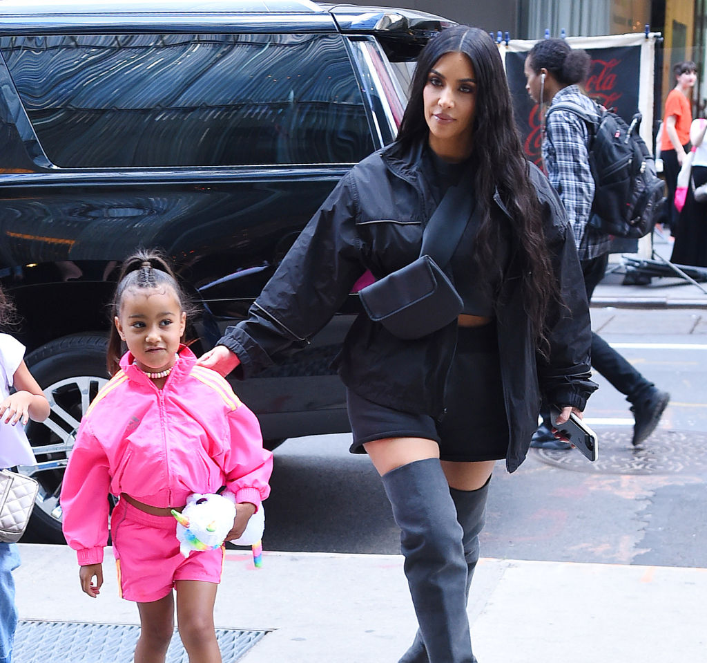 Kim Kardashian with one of her kids, North West