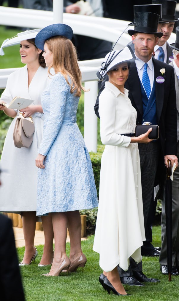 Princess Eugenie, Princess Beatrice, Meghan Markle, and Prince Harry