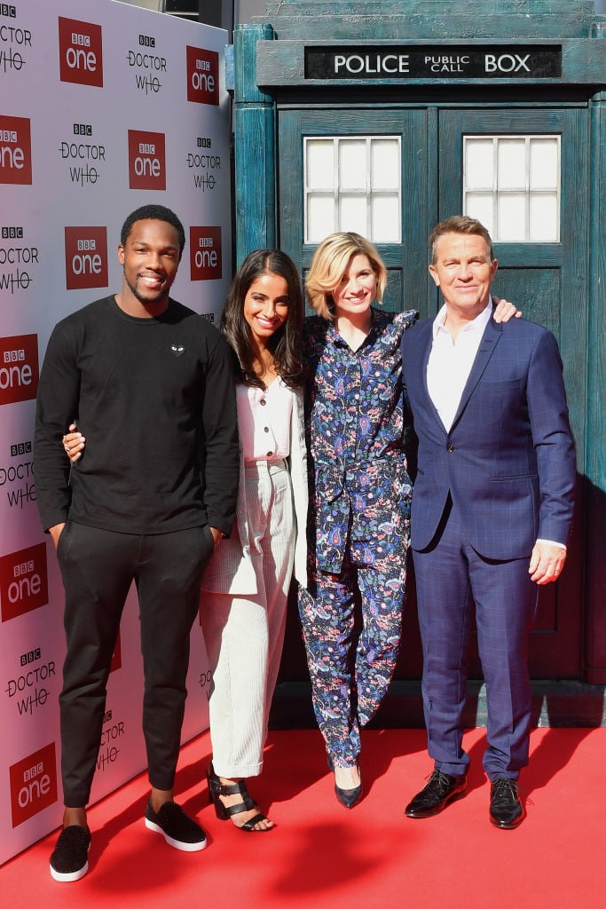 Doctor Who cast (Tosin Cole, Mandip Gill, Jodie Whittaker, Bradley Walsh) at the premiere