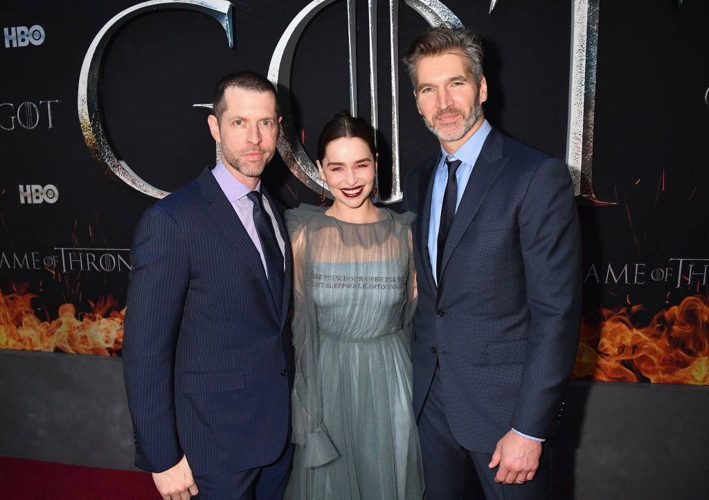 Emilia Clarke DB Weiss and David Benioff at the 'Game of Thrones' premiere