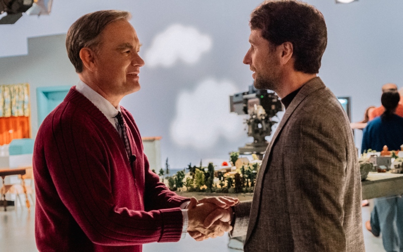 Mister Rogers (Tom Hanks) meets journalist Lloyd Vogel (Matthew Rhys) in 'A Beautiful Day in the Neighborhood'