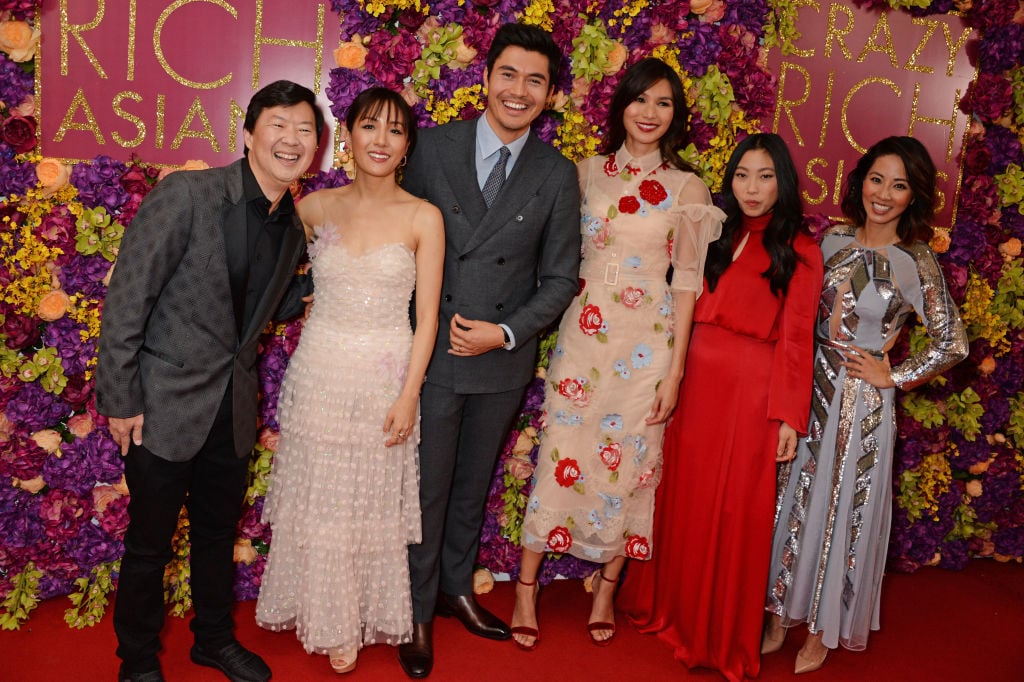 (L-R): Ken Jeong, Constance Wu, Henry Golding, Gemma Chan, Awkwafina and Jing Lusi of "Crazy Rich Asians"