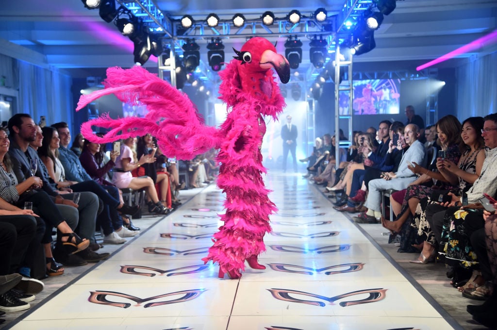 The Flamingo, a character from season 2 of 'The Masked Singer' walks down the runway during the character costume reveal event
