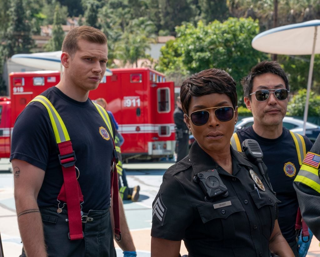 Oliver Stark and Angela Bassett on the set of '9-1-1'