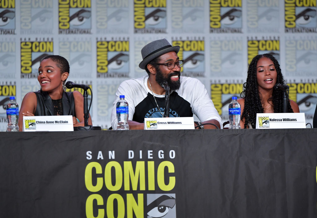 Black Lightning cast (China Anne McClain, Cress Williams, and Nafessa Williams) promoting Black Lightning at Comic Con