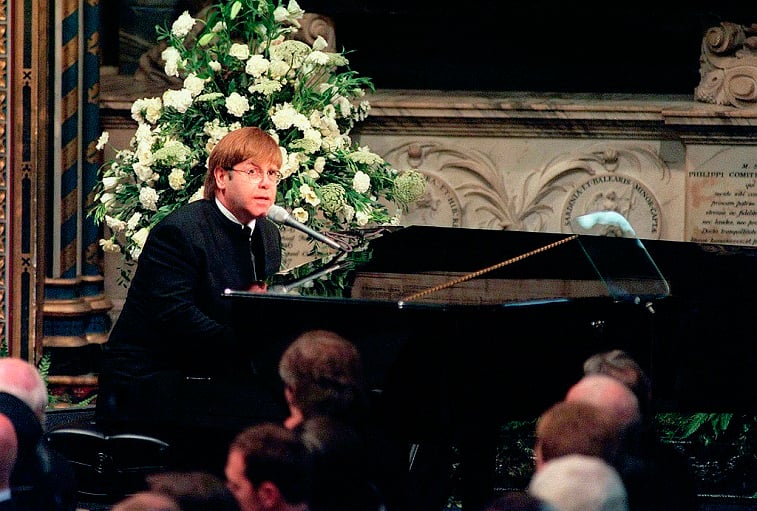 Sir Elton John at Princess Diana's funeral