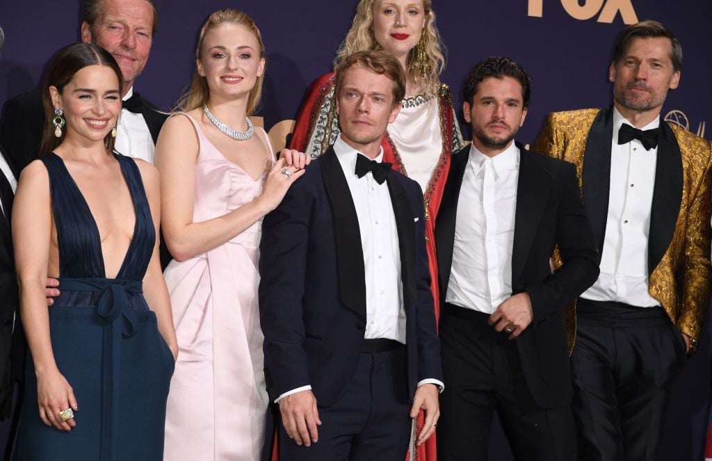 Game of Thrones cast (Emilia Clarke, Iain Glen, Sophie Turner, Alfie Allen, Gwendoline Christie, Kit Harington, Nicolaj Coster-Waldau) at the Emmys