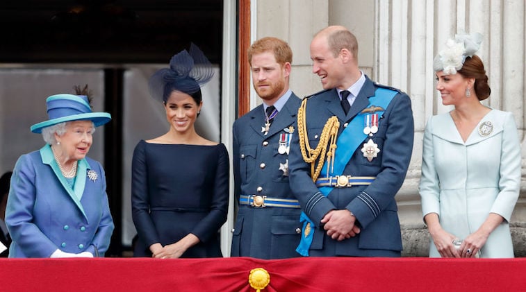 Queen Elizabeth with Meghan Markle, Prince Harry, Prince William, and Kate Middleton