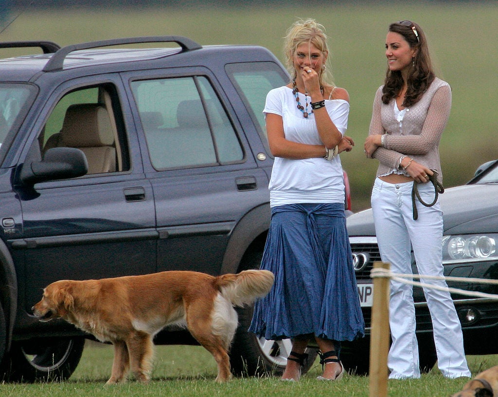 Chelsy Davy and Kate Middleton watch Prince Harry and Prince William play in a charity polo match on July 29, 2006.