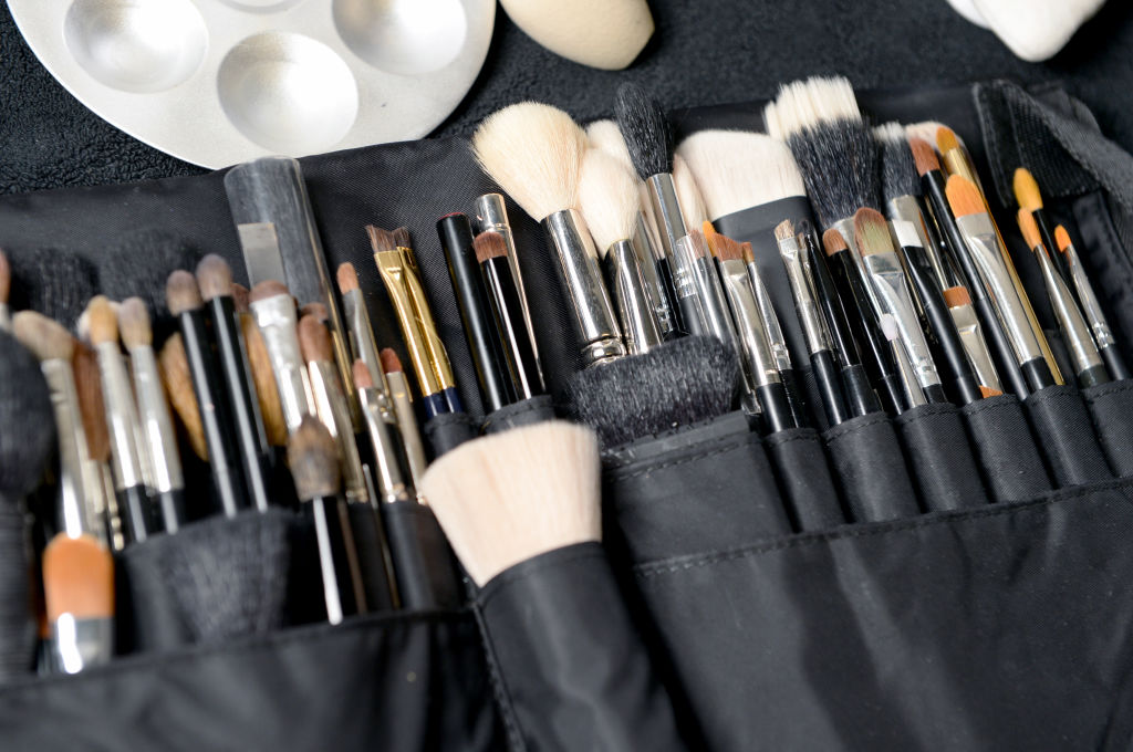 Make-up brushes backstage ahead of the Pringle of Scotland show