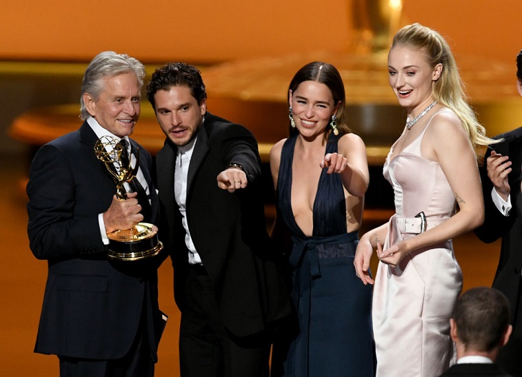 Michael Douglas, Kit Harington, Emilia Clarke, and Sophie Turner