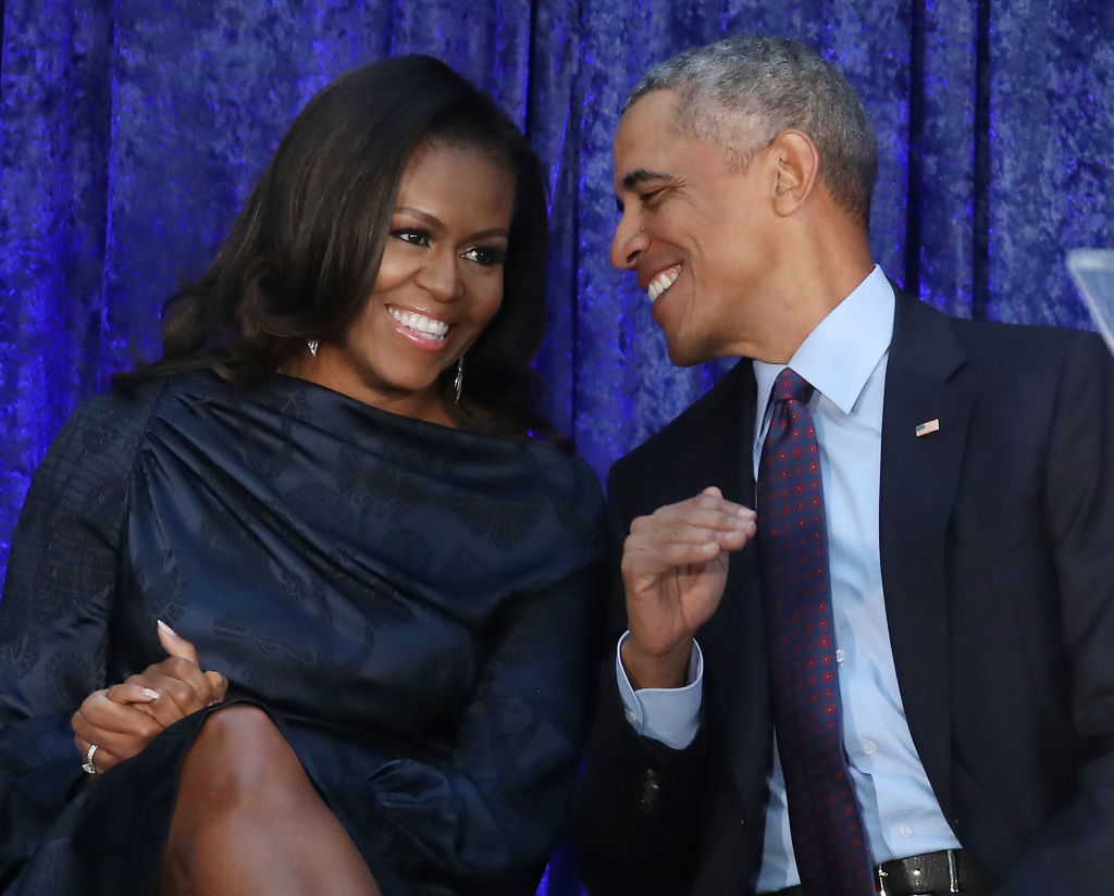 U.S. President Barack Obama and first lady Michelle Obama onstage
