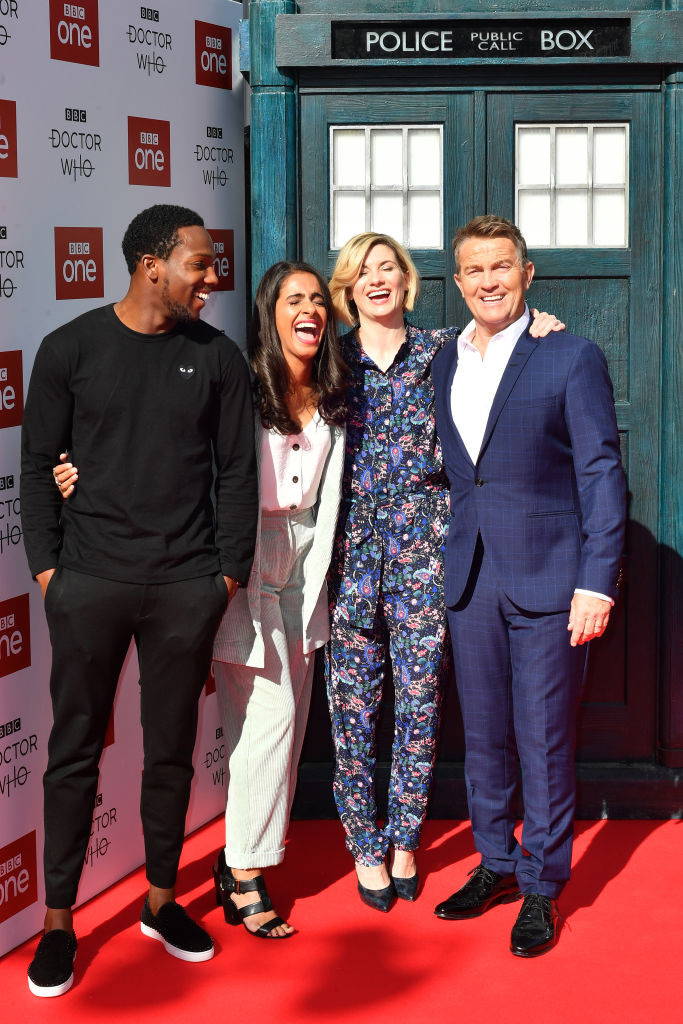 Doctor Who cast (Tosin Cole, Mandip Gill, Jodie Whittaker, Bradley Walsh) at the premiere