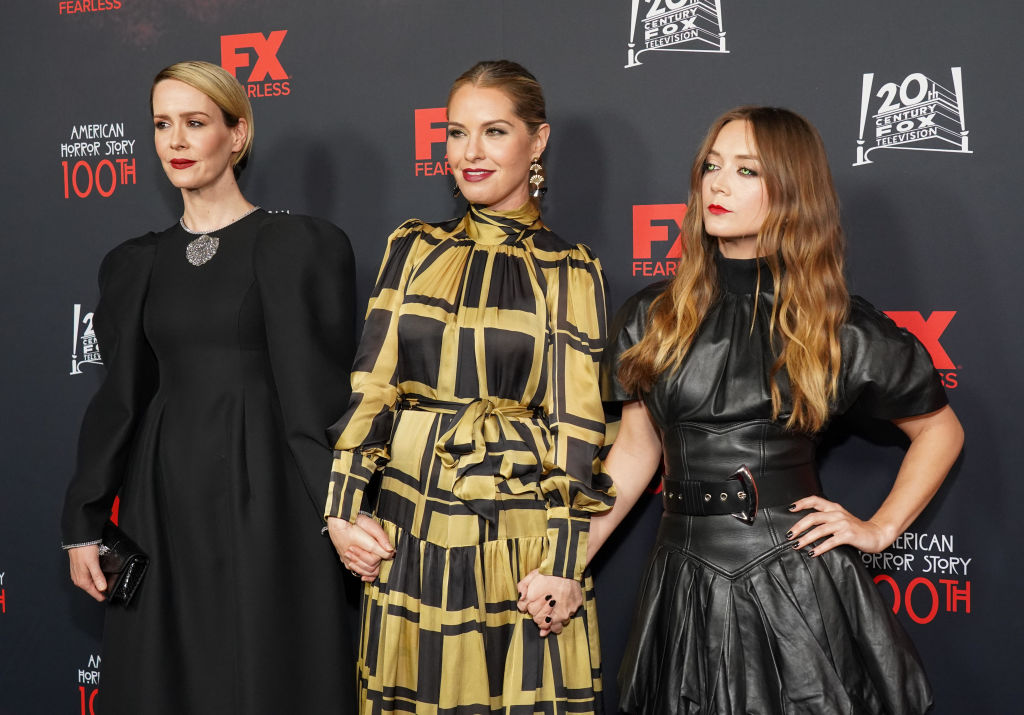 Sarah Paulson, Leslie Grossman and Billie Lourd on the red carpet at the 100th episode celebration for 'American Horror Story.'