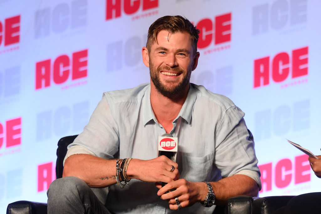 Chris Hemsworth speaks on stage during ACE Comic Con Midwest at Donald E. Stephens Convention Center.