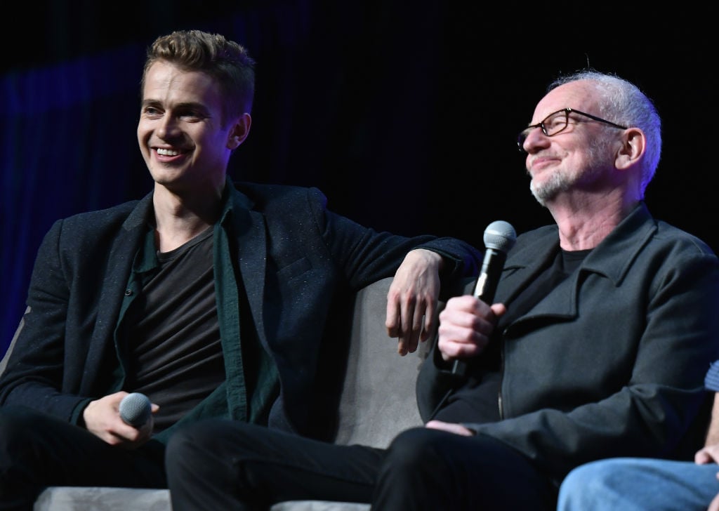 Hayden Christensen and Ian McDiarmid speaking on a panel.