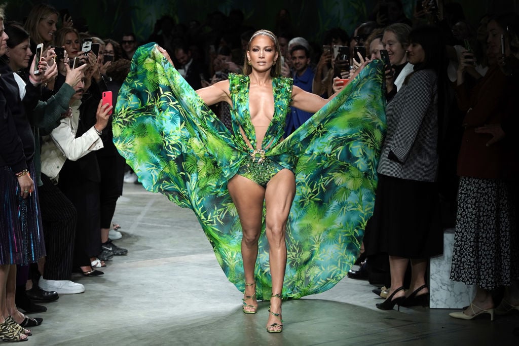 Jennifer Lopez walks the runway at the Versace show during the Milan Fashion Week Spring/Summer 2020.