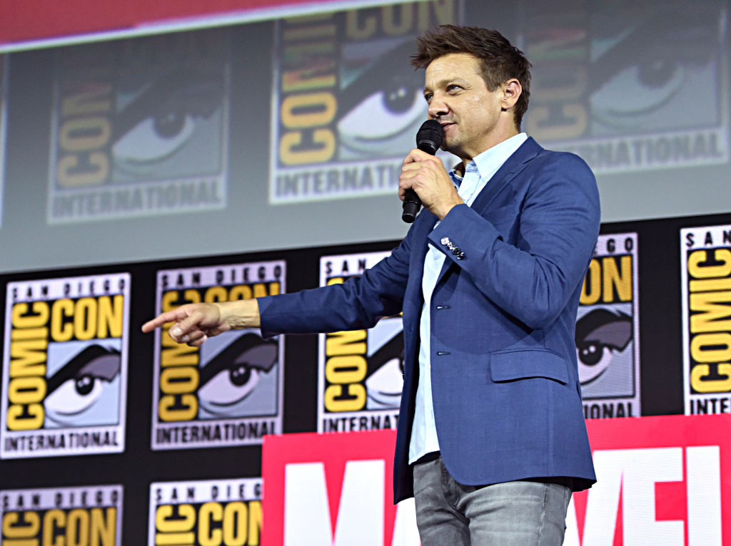Jeremy Renner on stage at San Diego Comic Con 2019.
