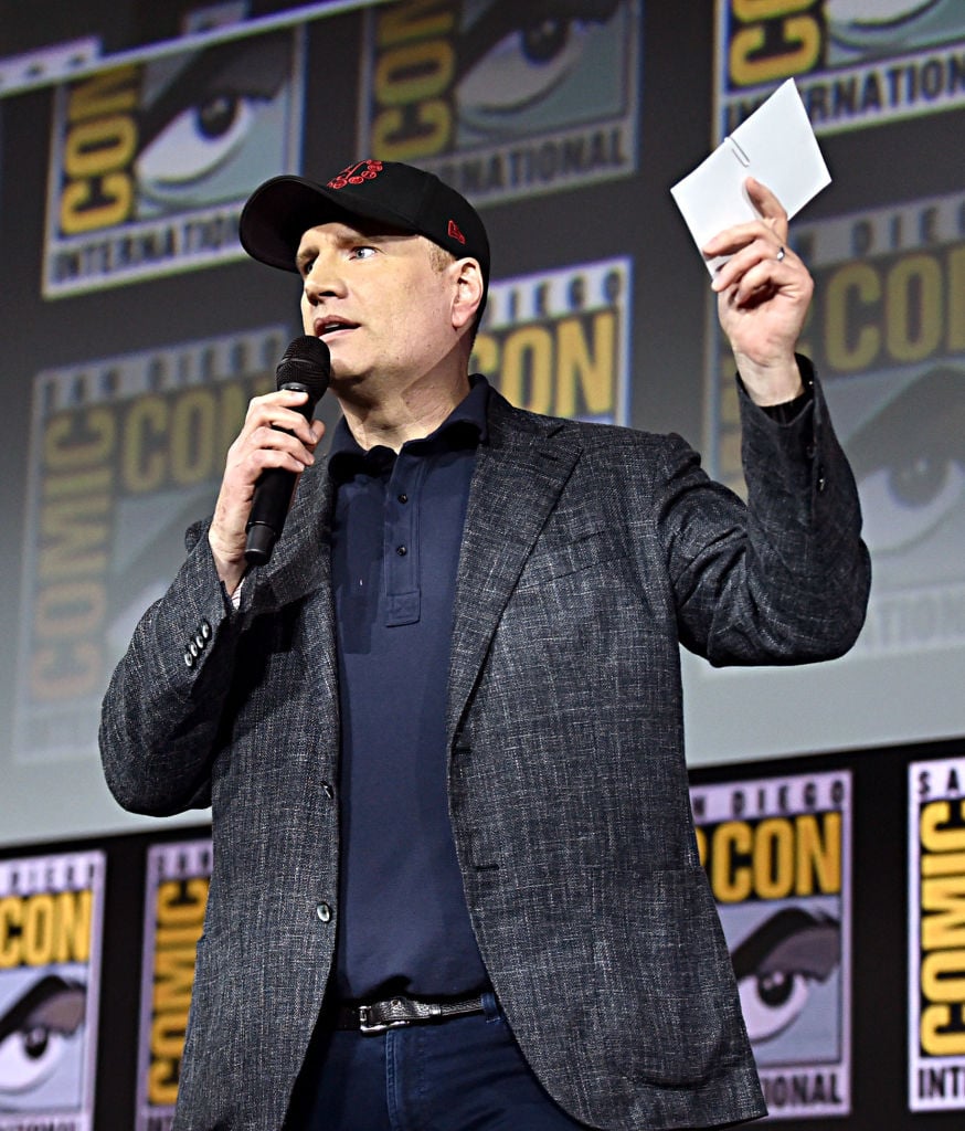 Kevin Feige speaking on a panel at San Diego Comic Con, 2019. 