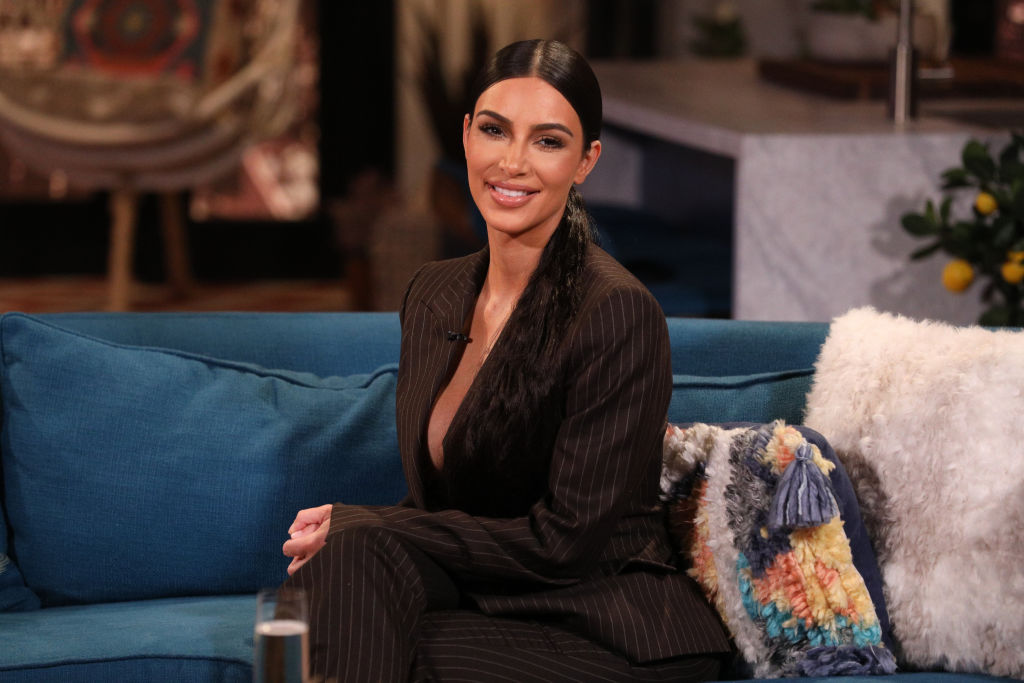 Kim Kardashian on the set of Busy Tonight.