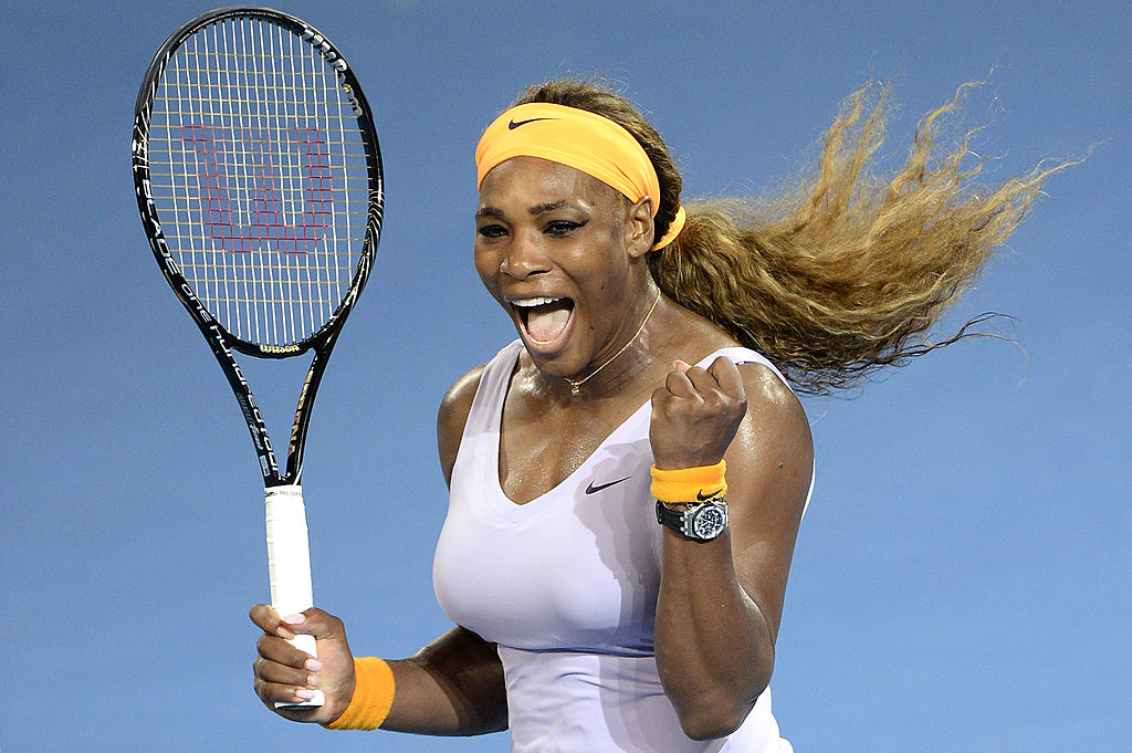 Serena Williams of the USA celebrates victory after winning her finals match against Victoria Azarenka of Belarus.