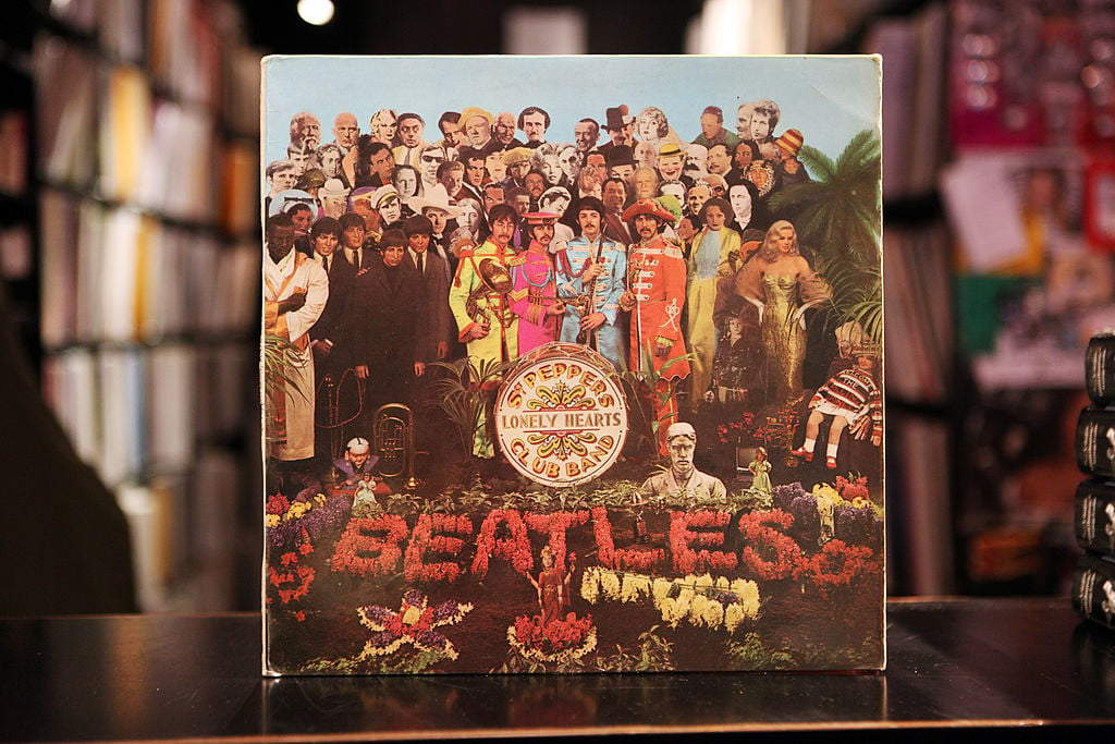 A copy of Sgt. Pepper's Lonely Hearts Club Band by the Beatles in a store