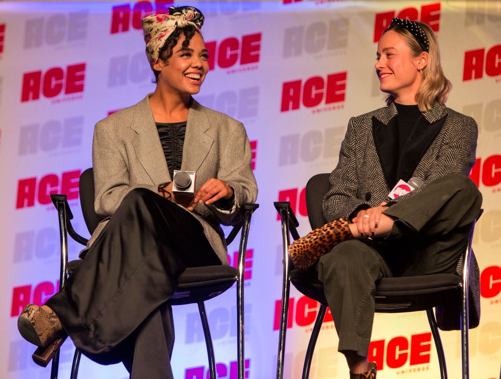 Tessa Thompson and Brie Larson at ACE Comic Con Midwest on October 12, 2019