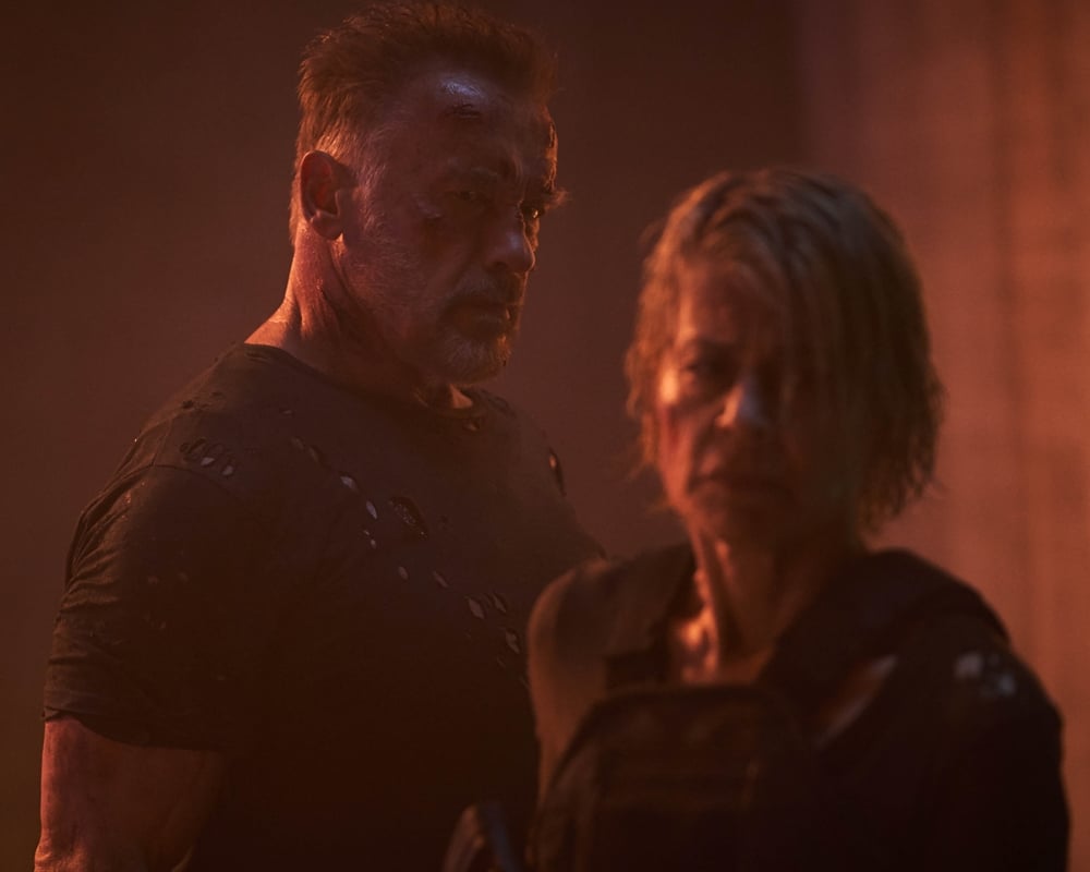 Arnold Schwarzenegger and Linda Hamilton