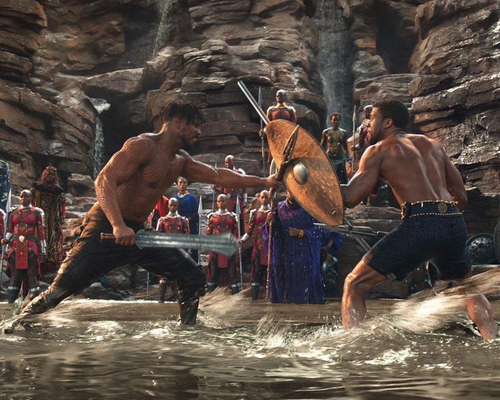 Michael B. Jordan and Chadwick Boseman in Black Panther