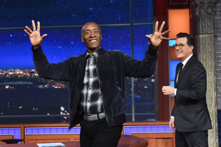 Don Cheadle with Stephen Colbert