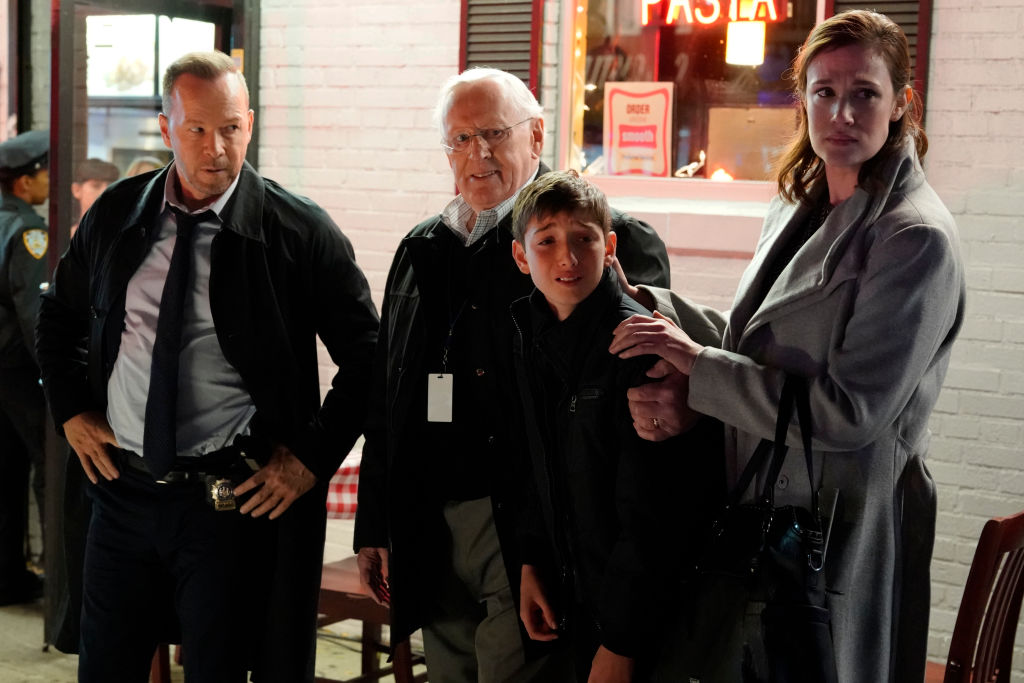 Donnie Wahlberg as Danny Reagan, Len Cariou as Henry Reagan, Julian Biederman as Andrew Davis, and Paton Ashbrook as Karen Davis | John Paul Filo/CBS via Getty Images