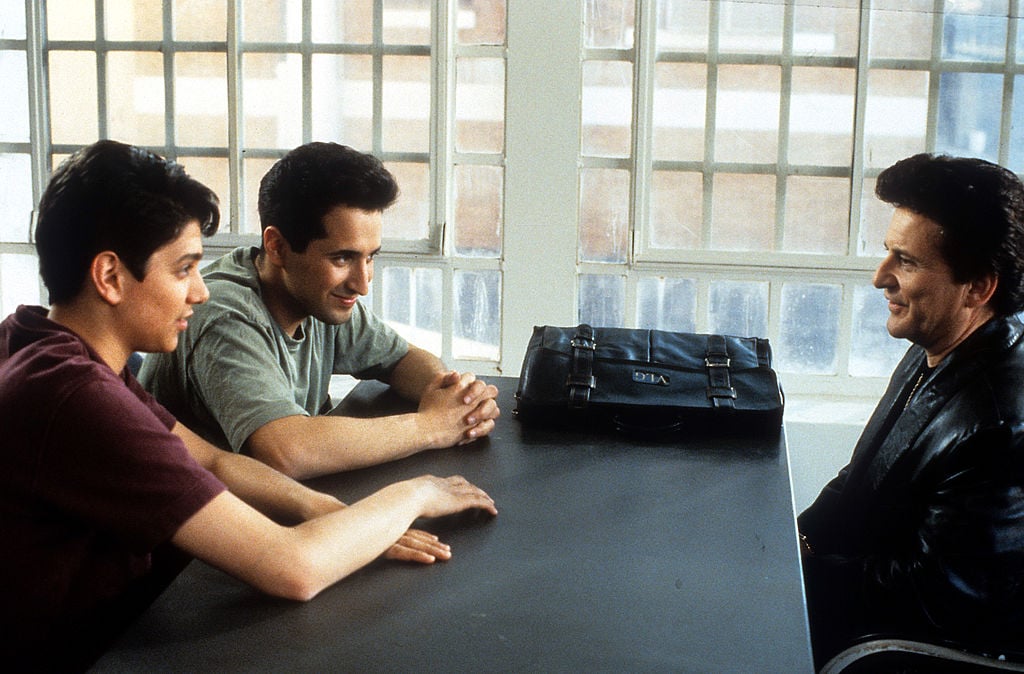 Ralph Macchio sits with Mitchell Whitfield and Joe Pesci in a scene from the film 'My Cousin Vinny', 1992. (Photo by 20th Century-Fox/Getty Images