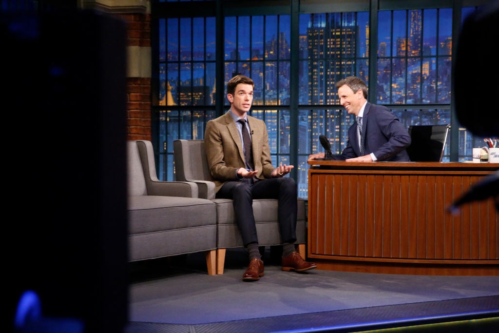 Comedian John Mulaney talks with host Seth Meyers