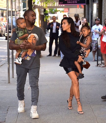 Kim Kardashian West and Kanye West in New York City with their kids