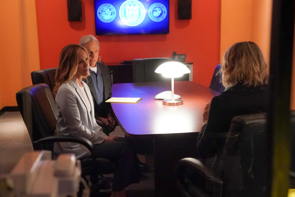 Maria Bello, Mark Harmon, and Kate Hamilton on NCIS | Sonja Flemming/CBS via Getty Images