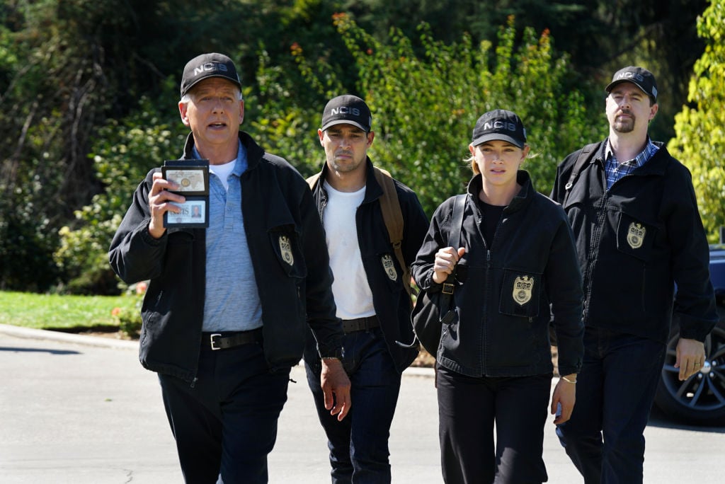 Mark Harmon as NCIS Special Agent Leroy Jethro Gibbs, Wilmer Valderrama as NCIS Special Agent Nicholas "Nick" Torres, Emily Wickersham as NCIS Special Agent Eleanor "Ellie" Bishop, and Sean Murray as NCIS Special Agent Timothy McGee.