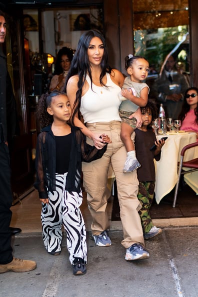 Kim Kardashian West with her kids North West, Chicago West, and Saint West
