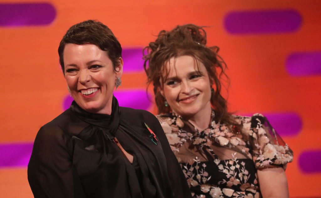 Olivia Colman and Helena Bonham Carter during the filming for the 'Graham Norton Show'
