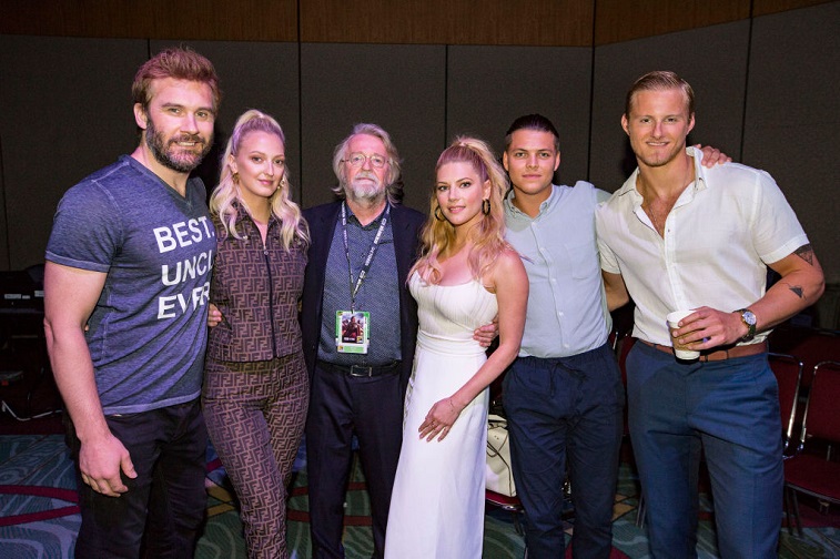 Clive Standen, Georgia Hirst, creator/writer Michael Hirst, Katheryn Winnick, Alex Hogh Andersen, and Alexander Ludwig