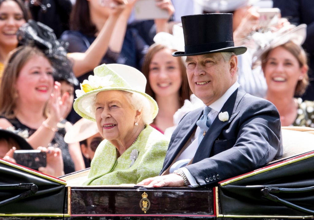 Queen Elizabeth II and Prince Andrew, Duke of York on day five of Royal Ascot at Ascot Racecourse on June 22, 2019 in Ascot, England